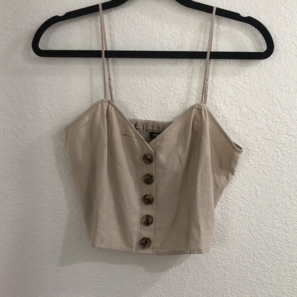 Express Linen Crop Top w/ Buttons